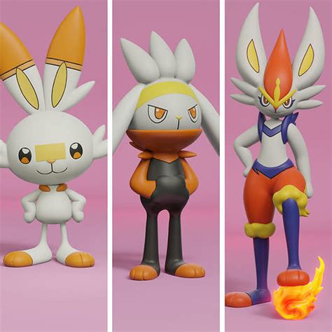 pokemon scorbunny evolution pack 3D model 3D printable | CGTrader