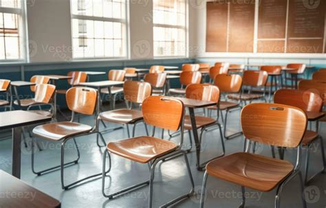 Empty classroom with chairs desks and chalkboard, Generative AI 31177972 Stock Photo at Vecteezy