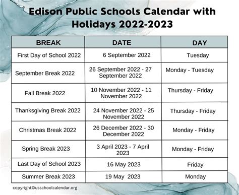 Edison Public Schools Calendar - US School Calendar