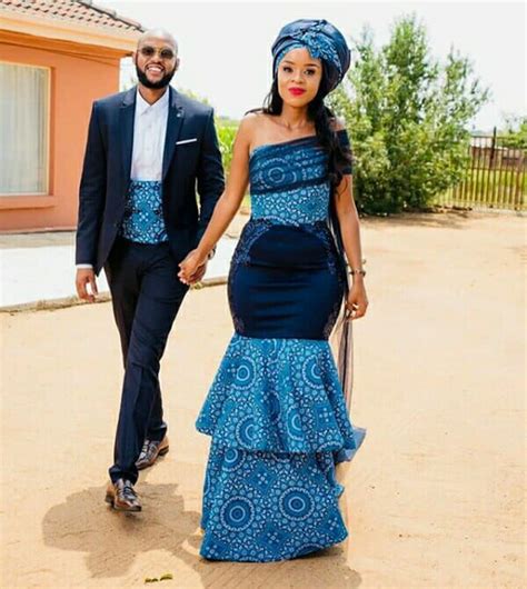 Clipkulture | Tswana Couple In Modern Shweshwe Print Traditional Wedding Outfits