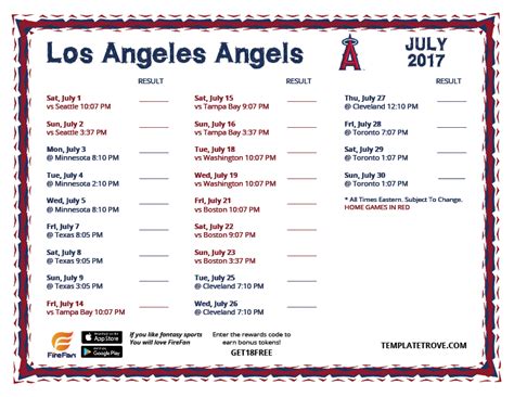 Printable 2017 Los Angeles Angels Schedule