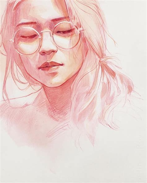 a drawing of a woman with glasses on her face and long blonde hair ...