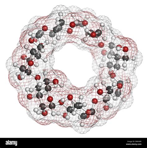 Beta-cyclodextrin molecule. Used in pharmaceuticals, food, deodorizing ...