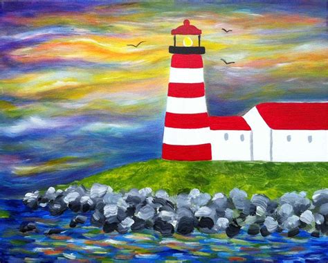 Lighthouse Sunset Painting at PaintingValley.com | Explore collection ...