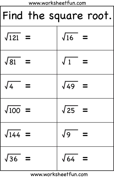 Squares And Square Roots Worksheets