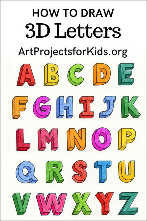 How to Draw 3D Letters · Art Projects for Kids in 2020 | 3d drawings ...