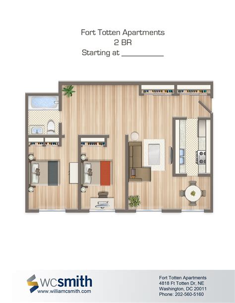 Fort Totten Apartments | WC Smith | Fort totten, Two bedroom floor plan, Apartment design