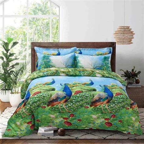 Peacock Bedding Set - 6 Piece Duvet Cover Set w. Fitted Sheet - On Sale ...