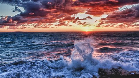 nature, Sea, Water, Waves, HDR, Sunset, Clouds Wallpapers HD / Desktop ...