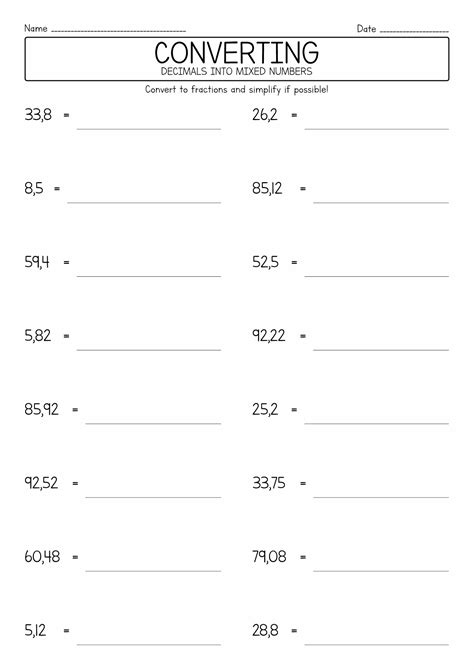 Changing Fractions To Decimals Worksheets