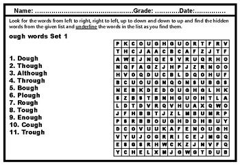 OUGH AND AUGH WORDS, Word Search Worksheets Distance Learning | Hidden words, Learn to spell ...