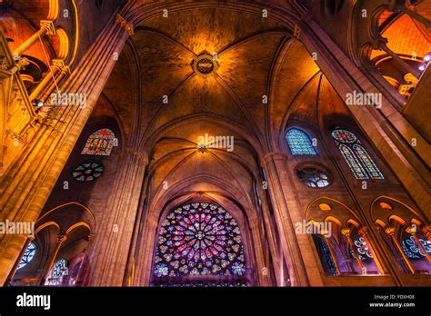 Interior Arches Gothic Stained Glass Notre Dame Cathedral Paris France ...