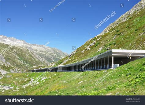 Road Gallery At St. Gotthard Pass, Switzerland Stock Photo 79932601 ...