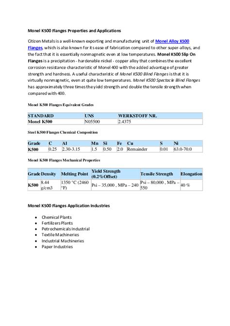 (DOC) Monel K500 Flanges Properties and Applications | Citizen Flanges ...