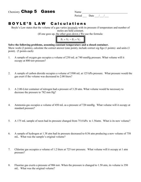 Boyle's Law Worksheet Answer Key - Printable Word Searches