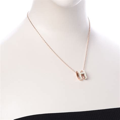 HERMES Lacquered Rose Gold Pop H Pendant Necklace White 261973