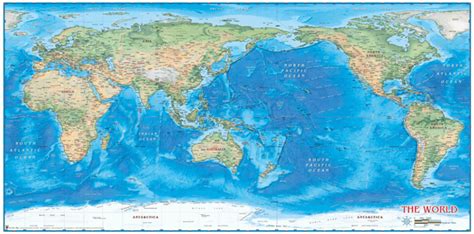 World Physical Wall Map Pacific Centered By Compart Maps - Bank2home.com