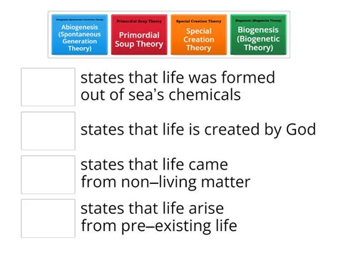 Theories on the Origin of Life - Match up