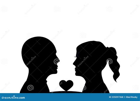 Silhouette of a Couple with Heart Shape. Lovers Romance Stock Illustration - Illustration of ...