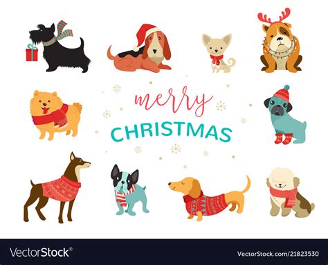 Collection of christmas dogs merry Royalty Free Vector Image