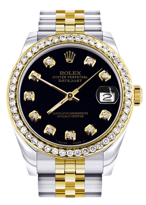 Womens Diamond Gold Rolex Watch | Diamond Bezel | 31MM | Black Diamond ...