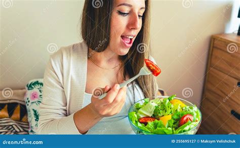 Pregnant Healthy Eating Salad. Pregnancy Woman Eating Nutrition Healthy ...