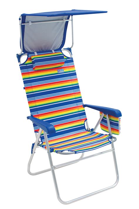 RIO Beach Hi-Boy Aluminum Beach Chair with Canopy, Multicolor Stripe ...