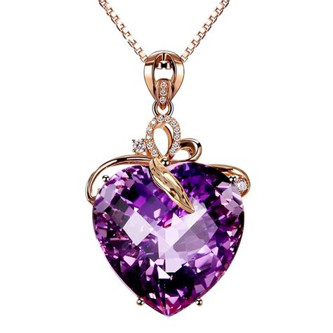 Women's Amethyst(Created) Heart Cubic-zirconia Crystal Rose Gold Plated ...