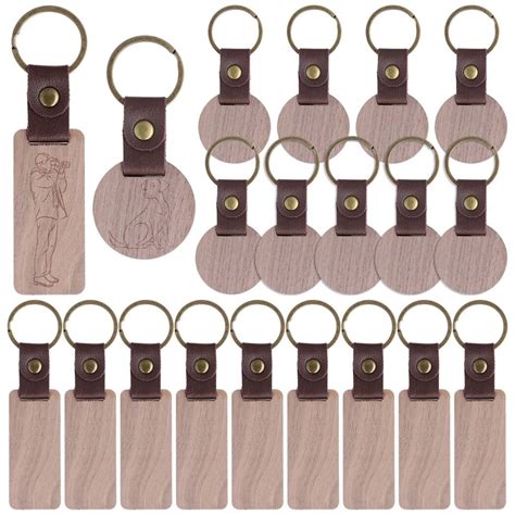 20 PCS Wooden Keychain Blanks, Wood Laser Engraving Blanks Key Chain ...