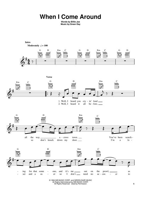 When I Come Around by Green Day Sheet Music for Ukulele PlayAlong at ...