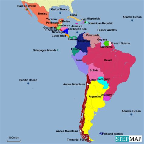 StepMap - Latin America Countries - Landkarte für South America