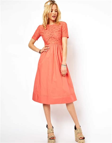 ASOS Petite Exclusive Lace Midi Dress in Pink - Lyst