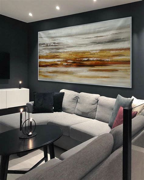 Minimalist Contemporary Modern Neutral Color Panoramic Framed Canvas Wall Art Large Horizontal ...