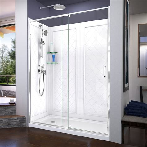 DreamLine Flex Hardware : Chrome; Base and Backwall Color: White 3-Piece Alcove Shower Kit ...