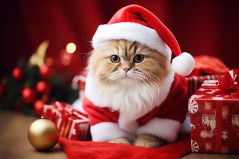 Premium AI Image | cute cat wearing Santa hat Christmas portrait ...