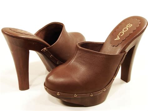 WOMENS SOCA HIGH HEEL WOODEN PLATFORM CLOGS BROWN | eBay