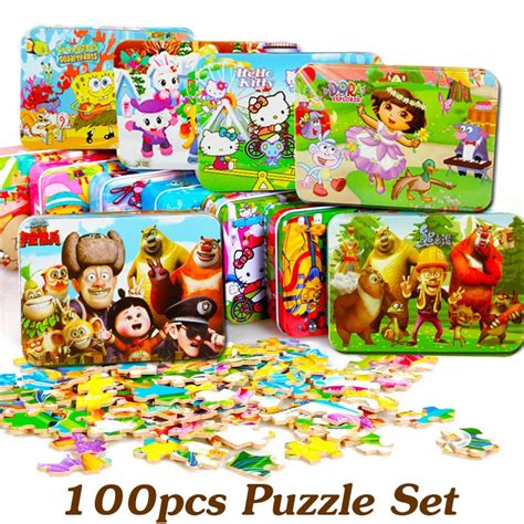 100PCS Set Kids Jigsaw Puzzle Wooden Puzzles For Children Wooden Toys Cartoon Baby Educational ...