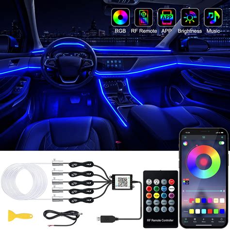 Interior Car LED Strip Lights with Wireless APP and Remote Control, RGB 5 in 1 Ambient Lighting ...