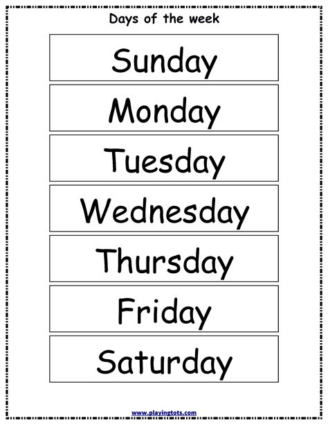 Printable Days Of Week