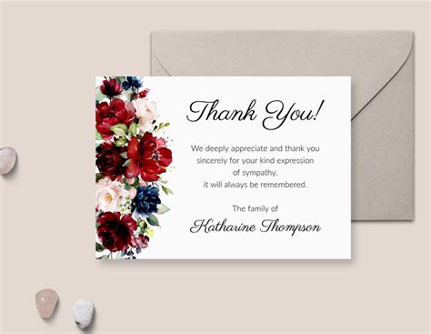 Funeral Thank You Card Template Printable Thank You Notes | Etsy