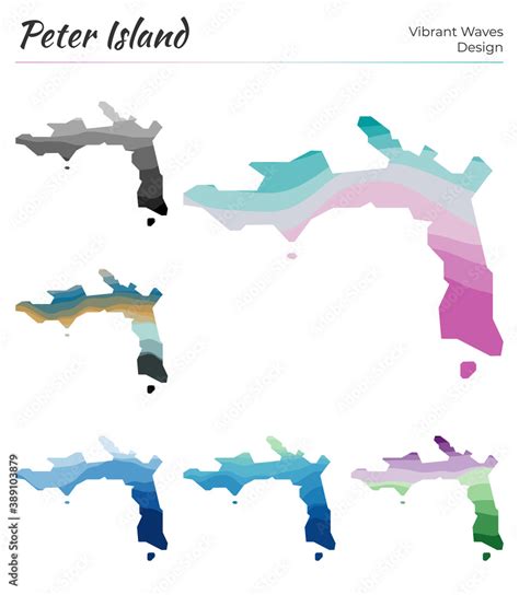 Set of vector maps of Peter Island. Vibrant waves design. Bright map of ...