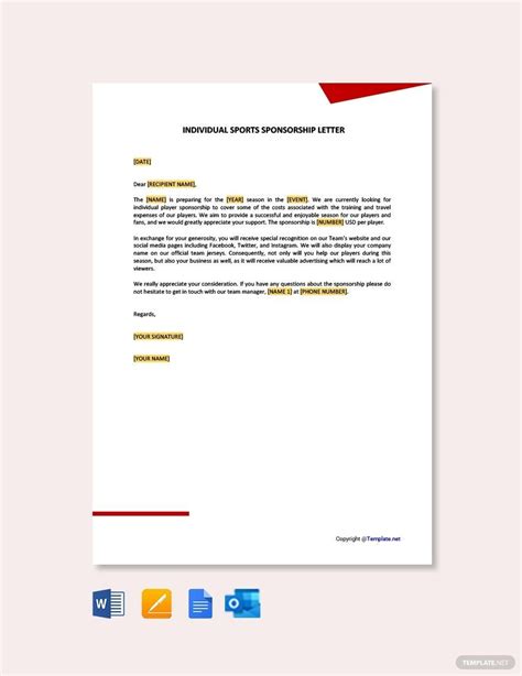 Individual Sports Sponsorship Letter in Google Docs, Pages, Word ...