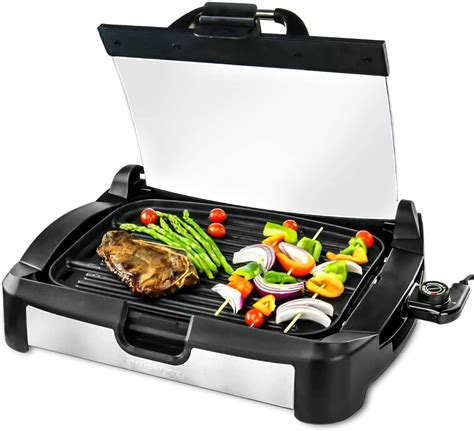 Ovente 2 in 1 Electric Countertop Powerful Contact Grill with Glass Lid ...