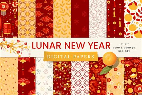 Lunar New Year Seamless Patterns Digital Paper, Patterns ft. lunar ...