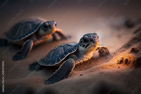 Endangered young baby turtles are being released at a beach in Sri Lanka in the warm evening ...