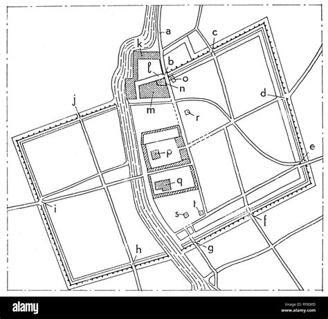 BABYLONIA: PLAN OF BABYLON. /nPlan of the city, including (b) Ishtar Gate; (n) hanging gardens ...