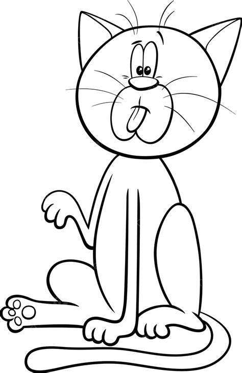 Cat Or Kitten Character Coloring Book Page Domestic Cat Cute Clip Art Vector, Domestic Cat, Cute ...