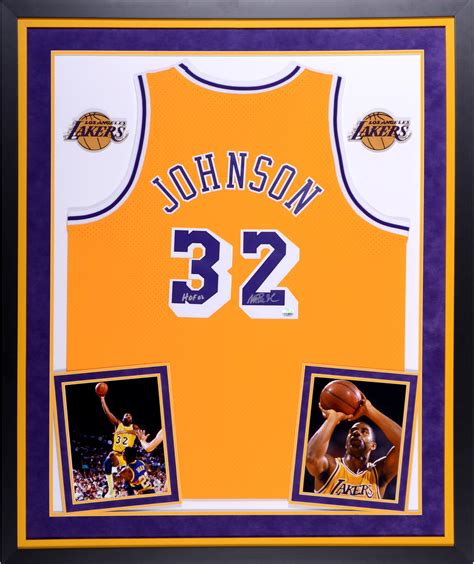 Magic Johnson Los Angeles Lakers Autographed Deluxe Framed Gold Adidas Swingman Jersey with HOF ...