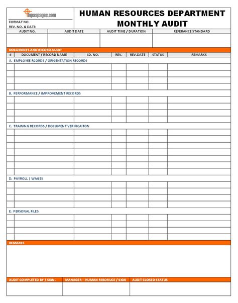 Monthly Audit Of Documents And Record Of Human Resources – in Sample Hr ...