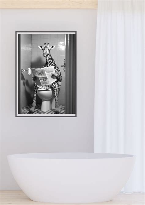 Giraffe on the Toilet, Blue Bathroom Print, Bathroom Wall Art, Bathroom ...